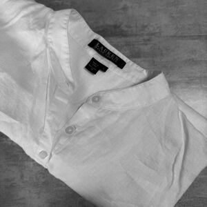 Lauren Ralph Lauren Women's Linen Tunic Shirt Button‎ Roll Sleeve White Size L